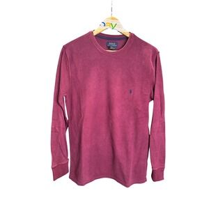 Polo Ralph Lauren Mens Burgundy Waffle Knit Long Sleeve Crewneck Shirt Size M